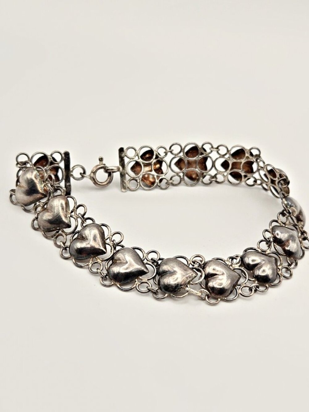 Vintage Sterling Silver Heart Link Bracelet 7” – 1960s Chain Bracelet - Estate